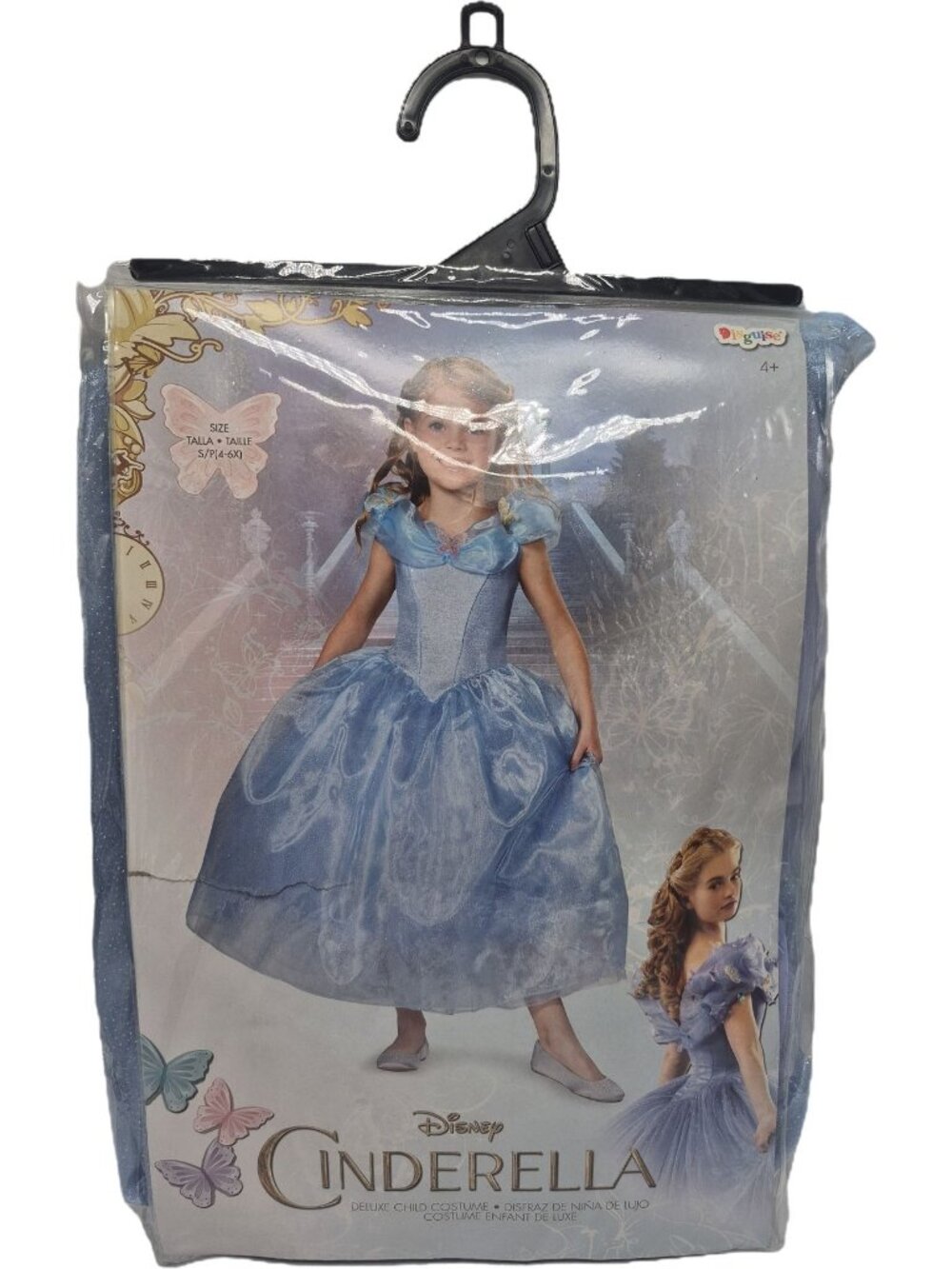 Disney Cinderella Deluxe Child Costume Kids Girls Small 4-6x Glittery Blue Dress